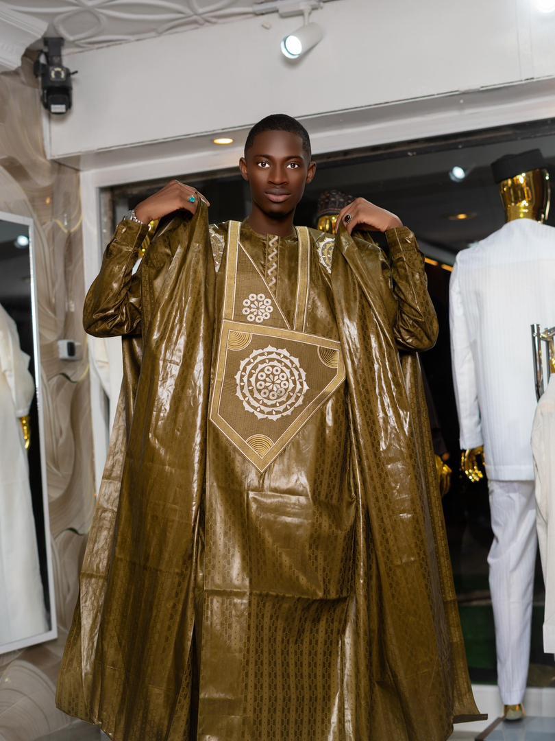 Grand boubou olive en bazin — olive, vue 2