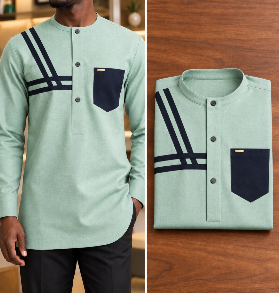 Chemise vert menthe à bandes marine — vert menthe, portée et pliée