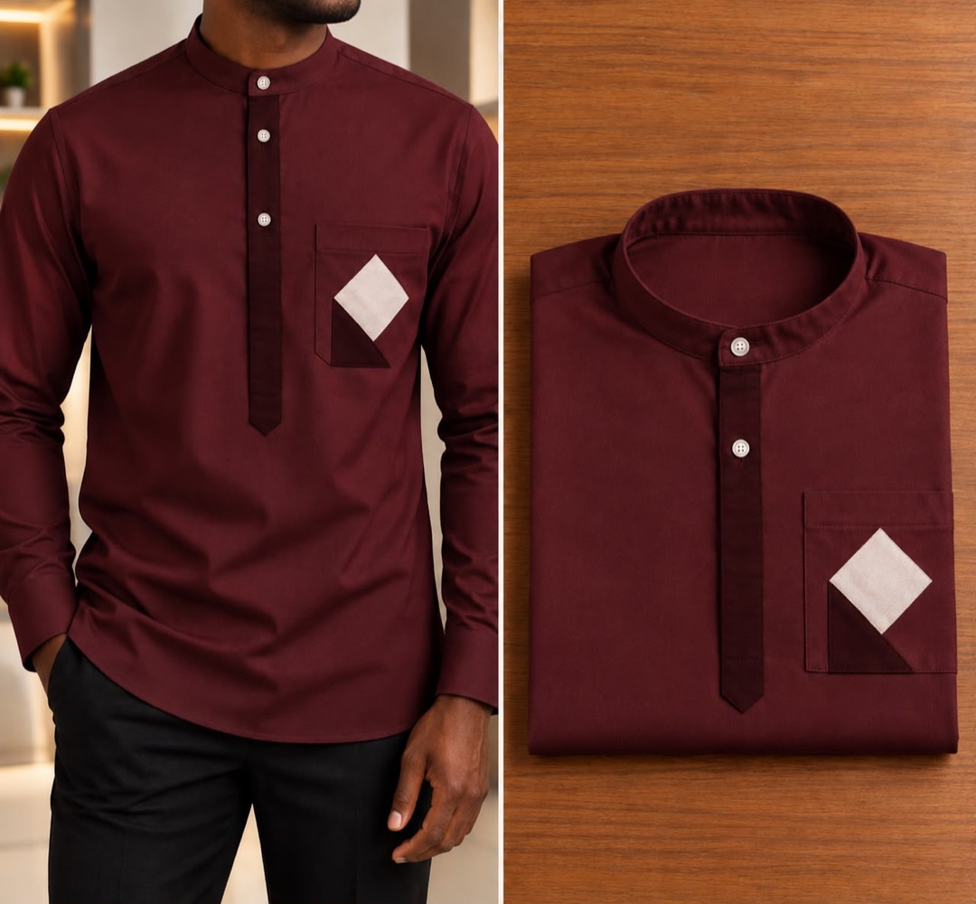 Tunique bordeaux à losange beige — bordeaux, portée et pliée