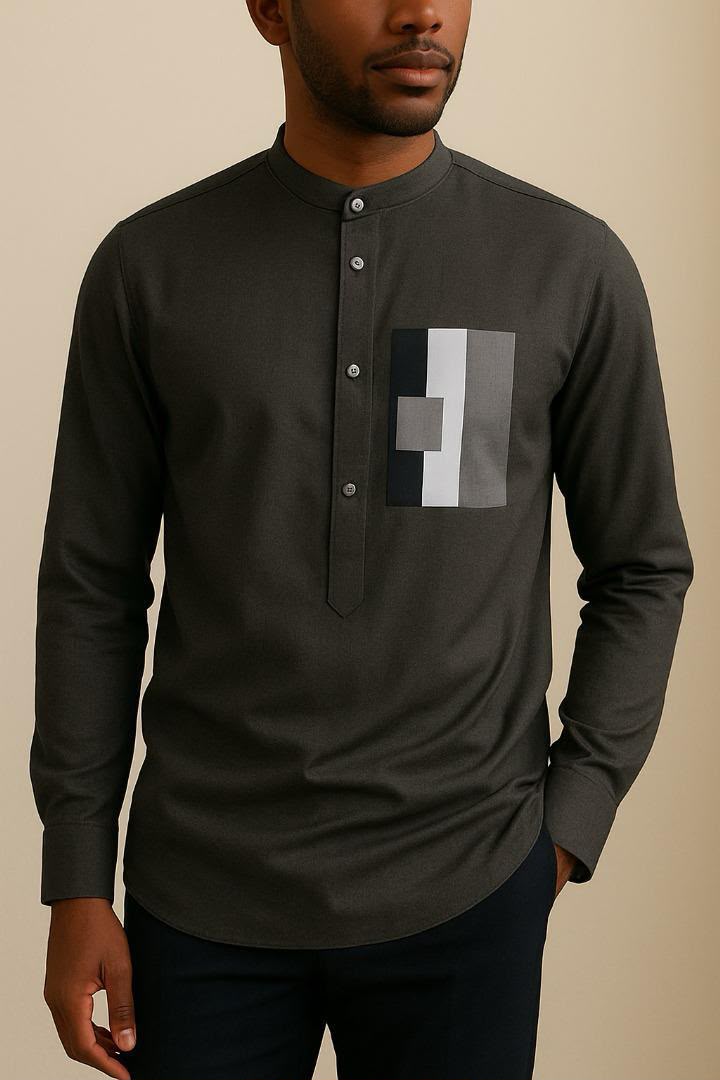 Chemise anthracite à poche graphique — gris anthracite, portée