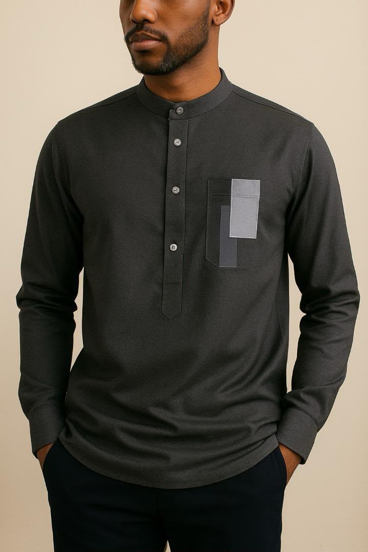Chemise anthracite à poche grise — gris anthracite, portée