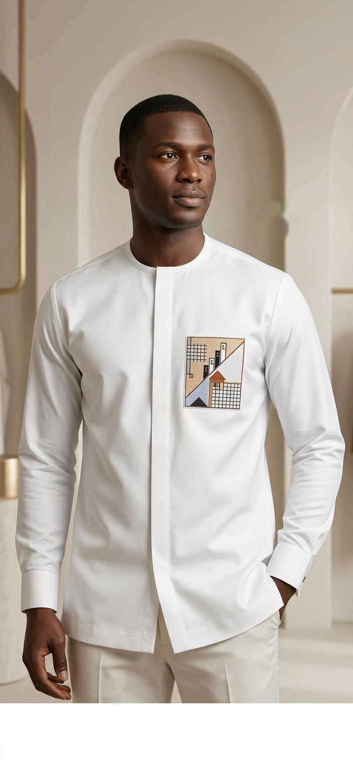 Chemise blanche à poche géométrique — blanc, portée