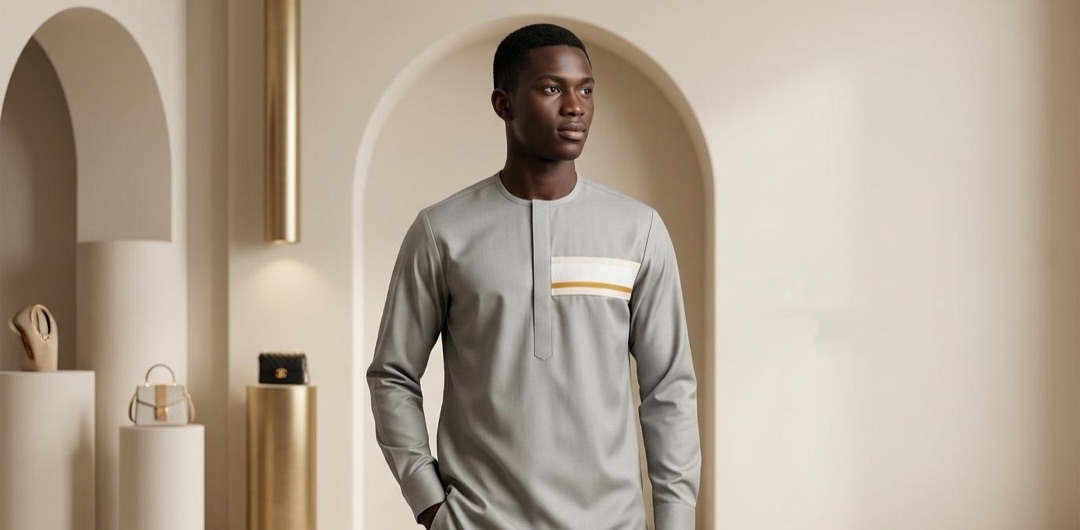 Chemise grise à bande dorée — gris, portée
