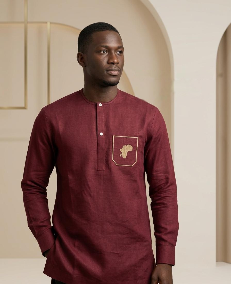 Chemise bordeaux carte d’Afrique — bordeaux, portée